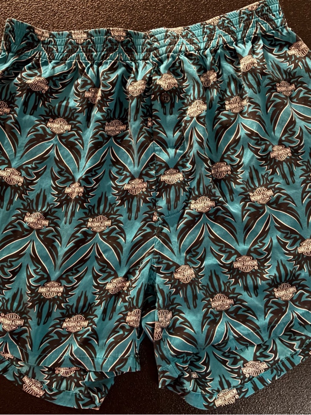 Harley-Davidson Teal and Black Logo Print Boxers 100 % silk size large